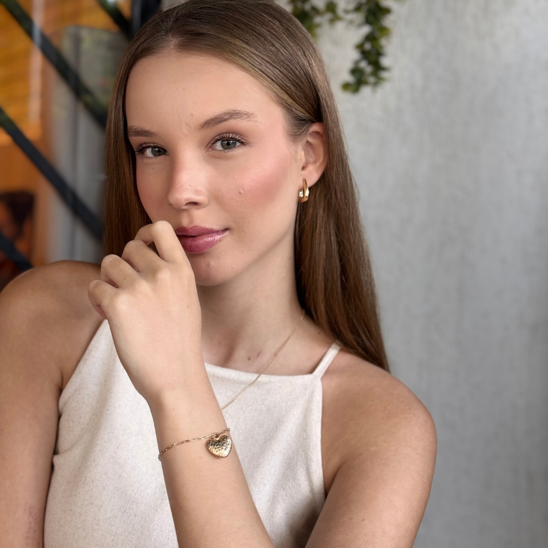 Pulseira Elos Coração Grande Essencial Banhado Em Ouro