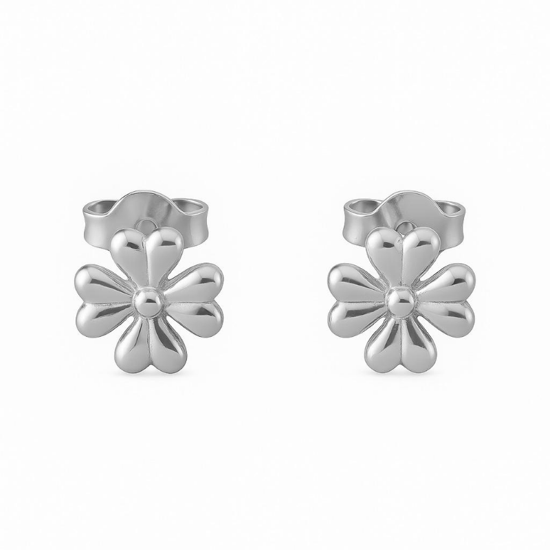 Brinco Flor Liso Banho Ouro 18k