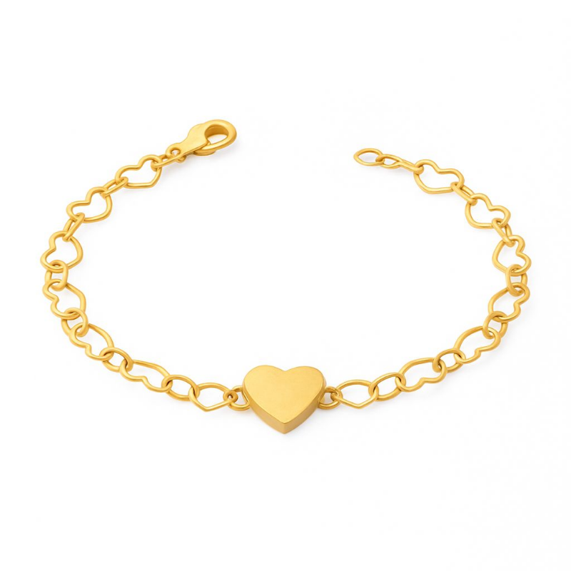 Pulseira Coração Com Elos De Coração Essencial Banhado Em Ouro