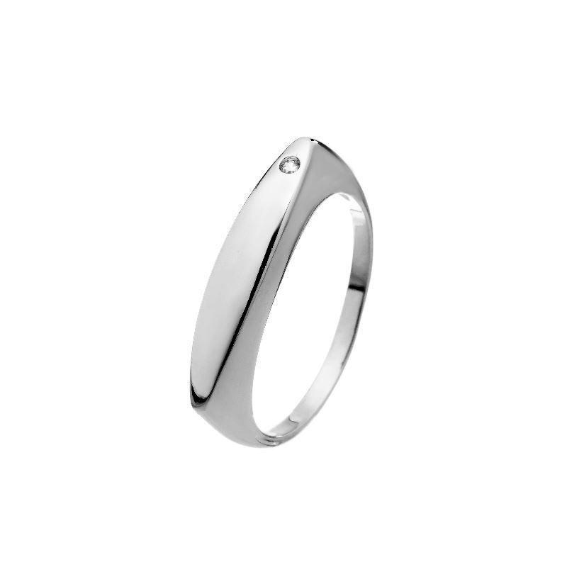 Anel Quadrado Com Uma Zircônia Ródio Branco Banhado Em Ródio Branco