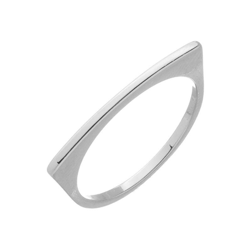 Anel Quadrado Liso Fino Essencial Banhado Em Ródio Branco