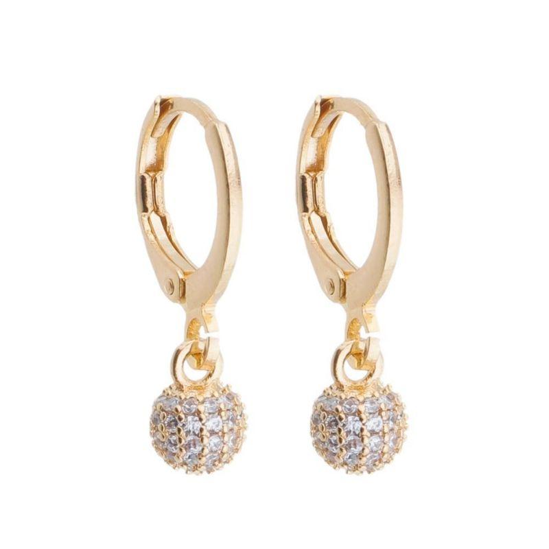 Brinco Argola com Bola Cravejada Banho Ouro 18k Semijoia