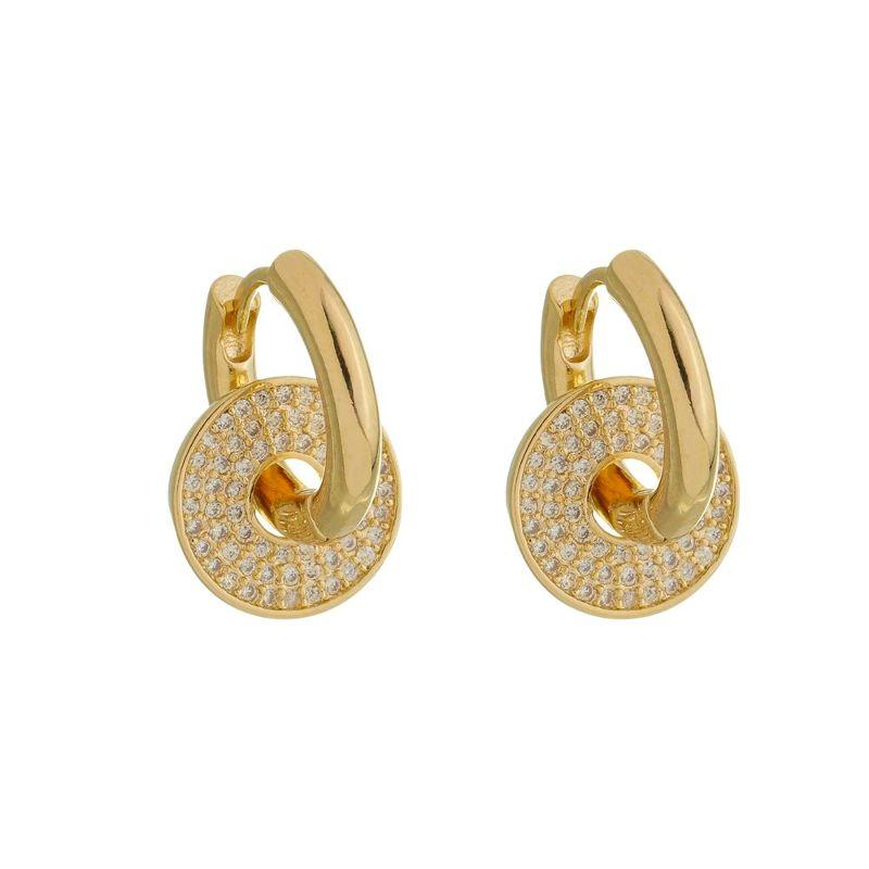 Brinco Argola com Medalha Cravejada Banho Ouro 18k Semijoia