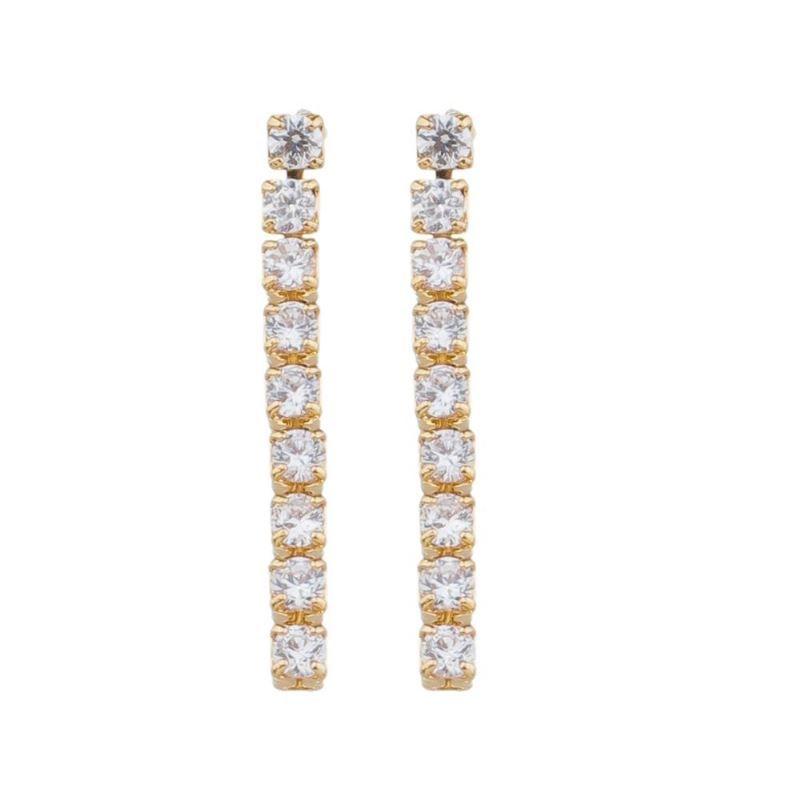 Brinco Riviera Cristal Grande Banho Ouro 18k Semijoia