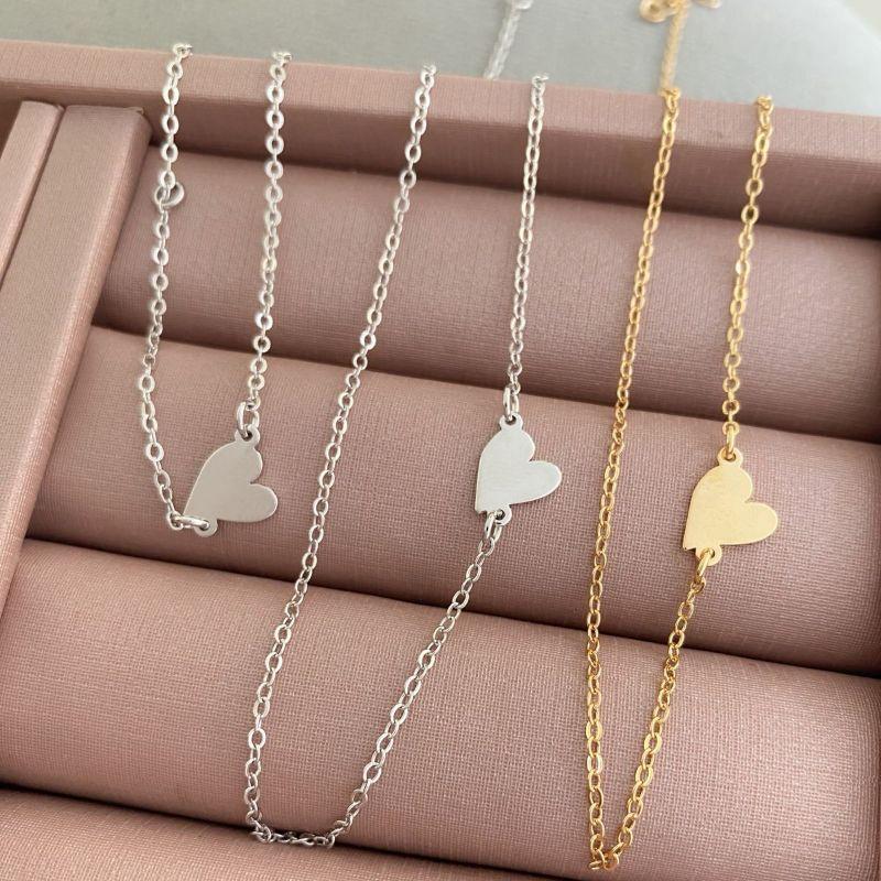 Colar Coração Liso Essencial 45CM Banhado Em Ouro