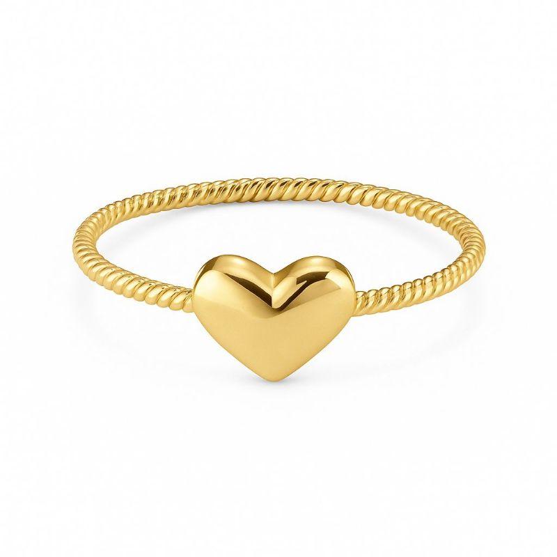 Anel Coração Lateral Corda Essencial Banhado Em Ouro 18k