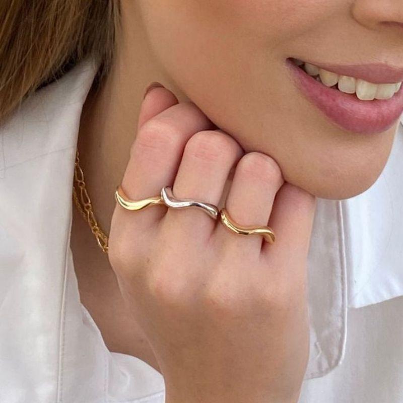 Anel Em S Minimalista Liso Jardim Secreto Banhado Em Ouro 18k