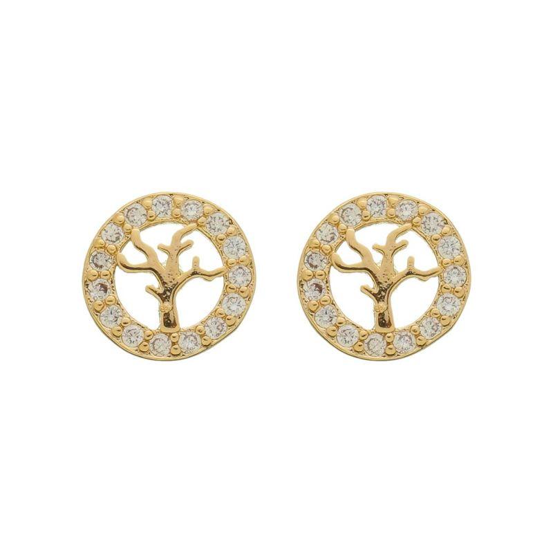 Brinco Arvore da Vida Cravejado Banho Ouro 18k Semijoia