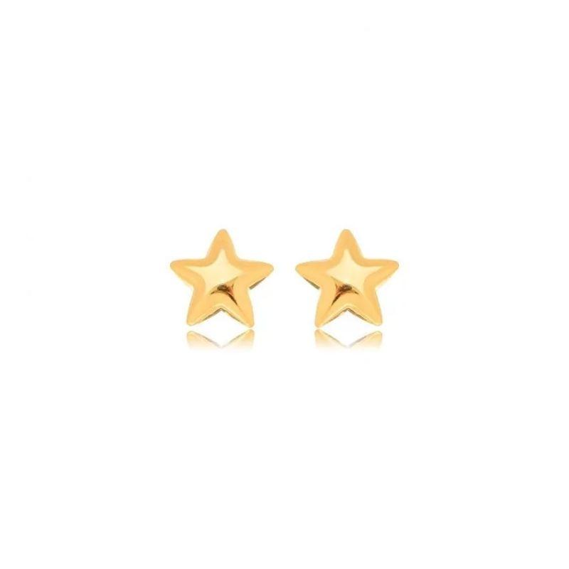 Brinco Estrela Pequeno Liso Pequeno Banho Ouro 18k Semijoia