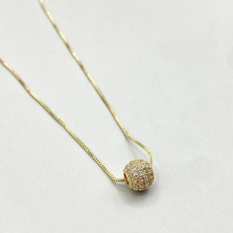 Colar Bola Trabalhada Cravejada Essencial 45CM Banhado Em Ouro
