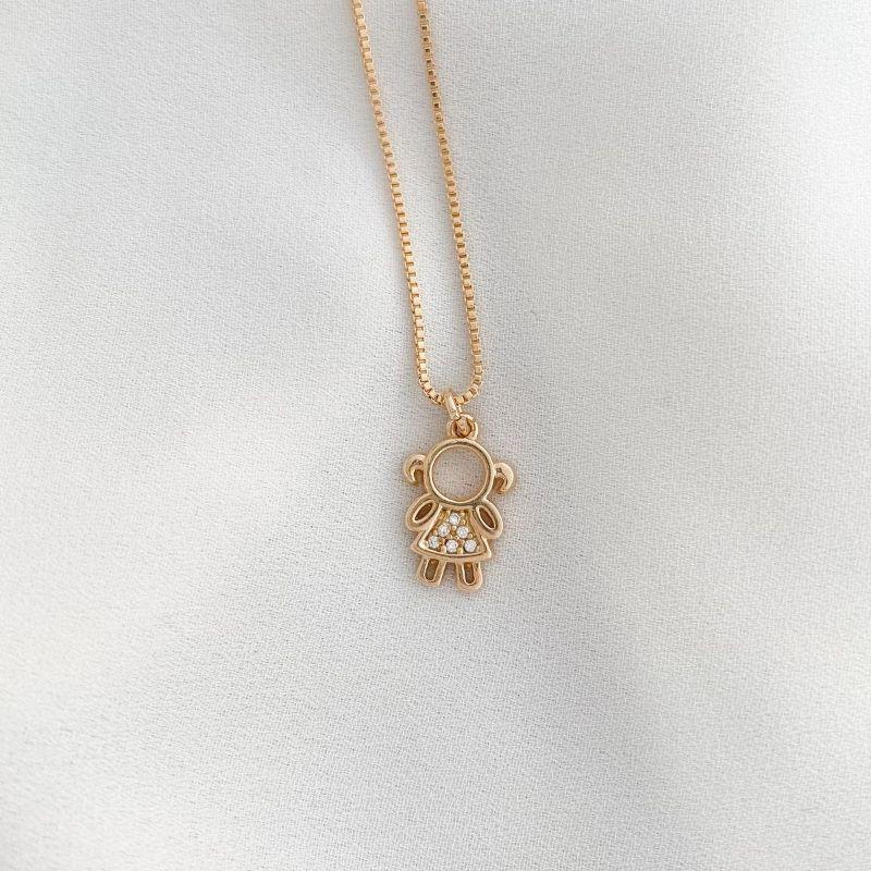 Colar De Filha Com Zirconias Coleção Essencial 45CM Banhado Em Ouro
