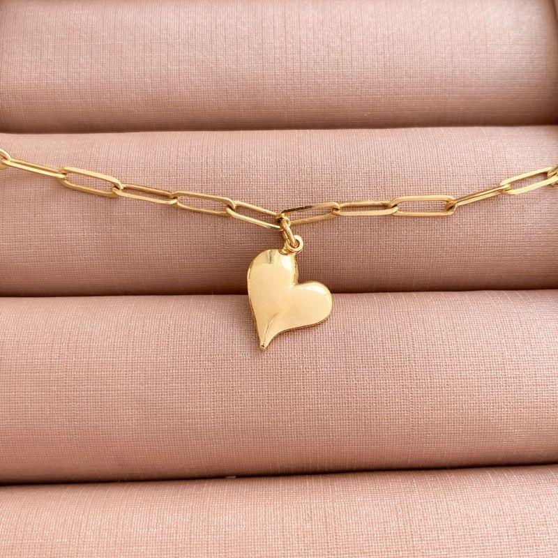 Pulseira Coração Esticadinho Duplo Liso Essencial Banhado Em Ouro