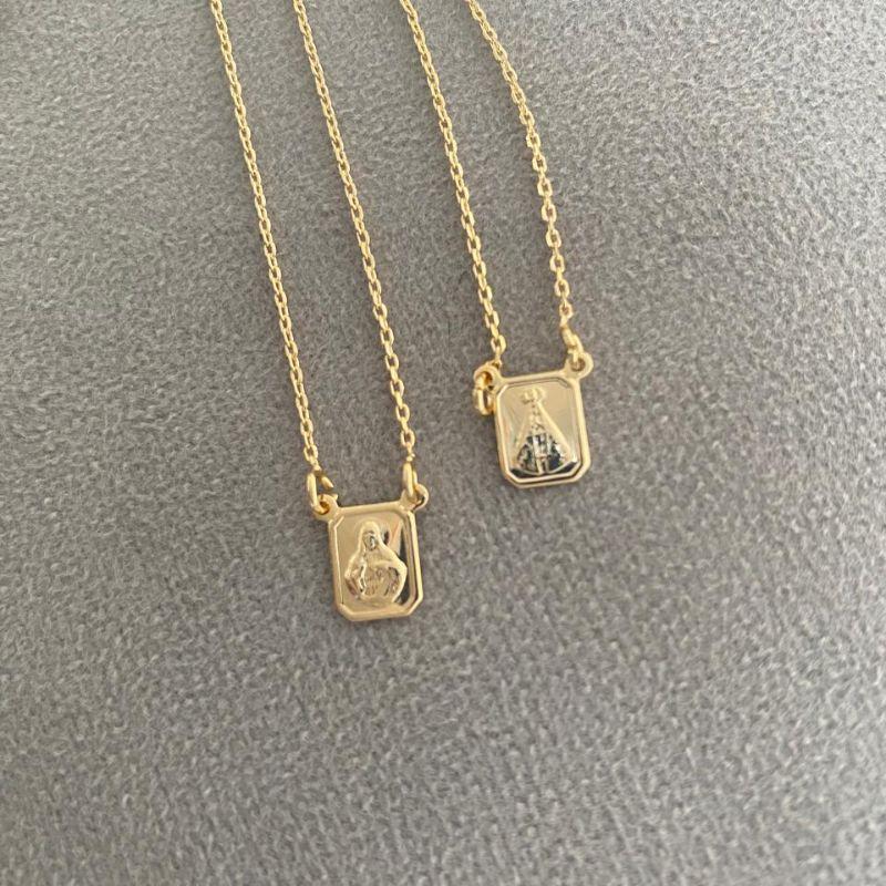 Colar Escapulário Nossa Senhora Aparecida Essencial 60CM Banhado Em Ouro