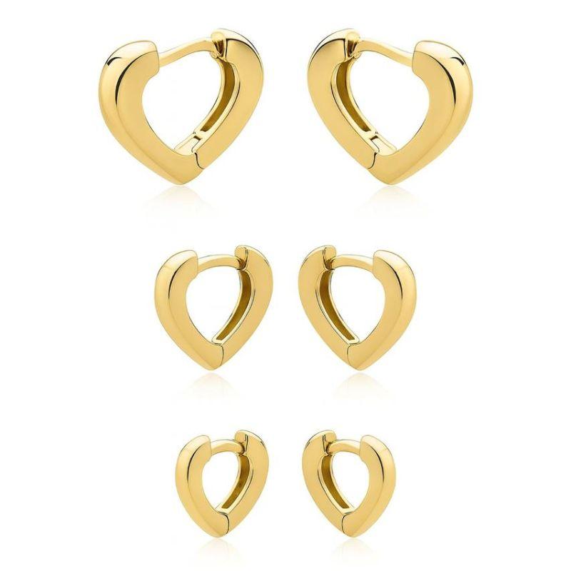 Brinco Trio Argola Coração Liso Banho Ouro 18k Semijoia