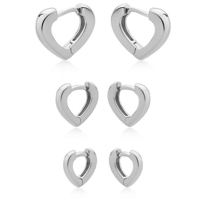 Brinco Trio Argola Coração Liso Banho Ouro 18k Semijoia