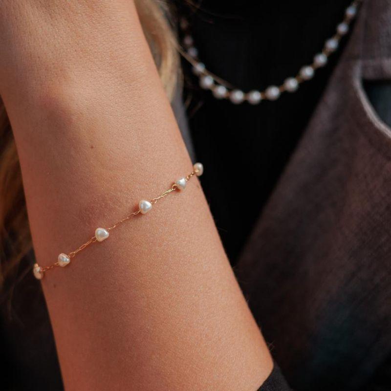 Pulseira Pérola De Coração G Wine Banhado Em Ouro