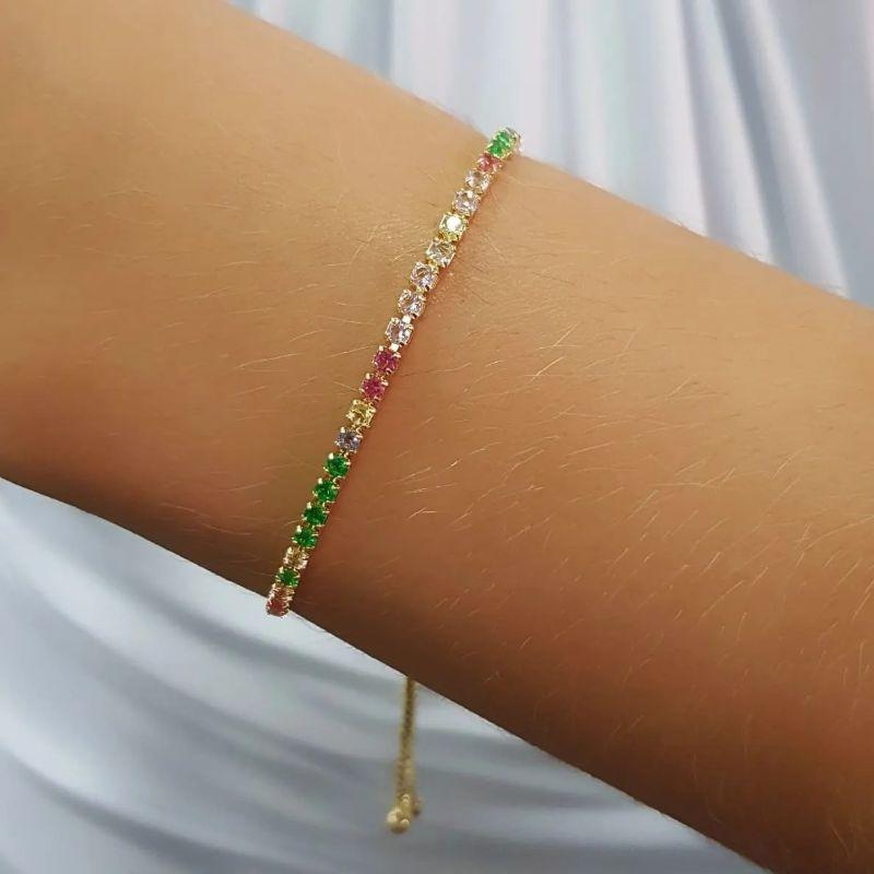 Pulseira Riviera Colorida Aura Banhado Em Ouro