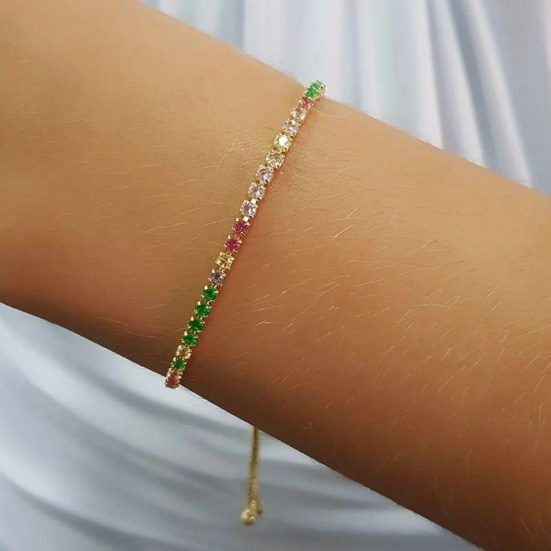 Pulseira Riviera Colorida Aura Banhado Em Ródio