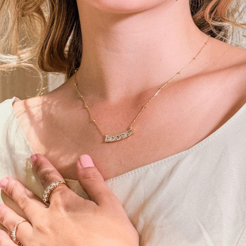 Colar Choker Zirconia Quadrada Aura 40CM Banhado Em Ródio