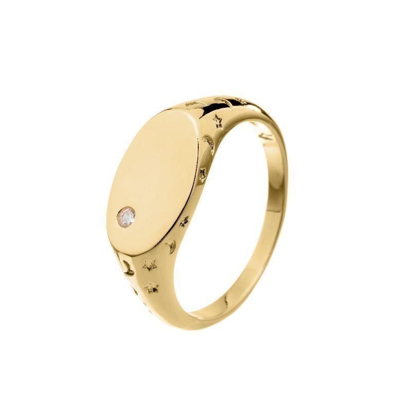 Anel Cravejado Luas E Estrelas Essencial Banhado Em Ouro 18k