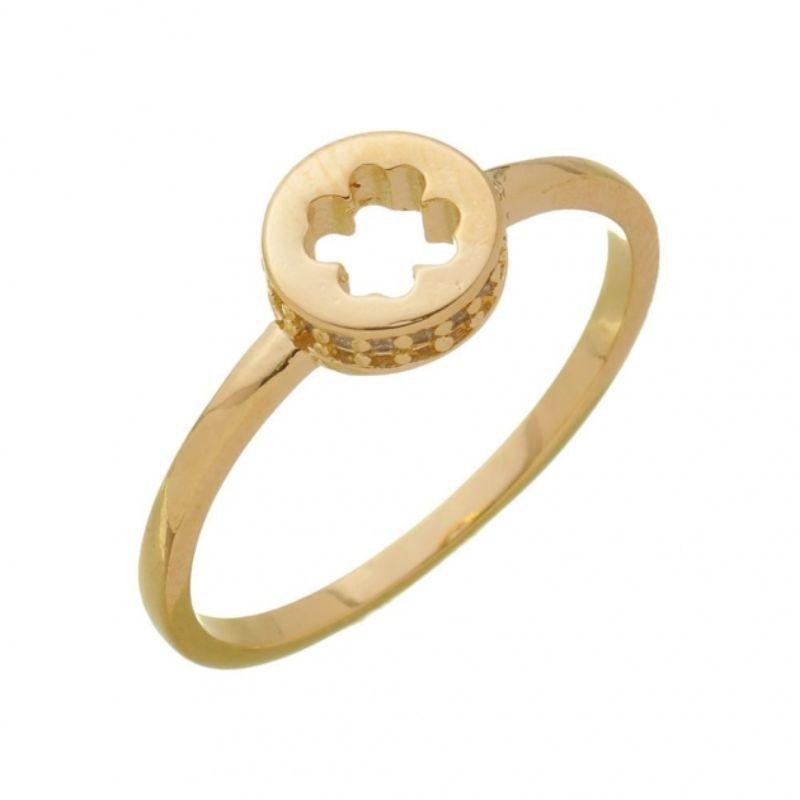 Anel De Trevo Da Sorte Cravejado Essencial Banhado Em Ouro 18k