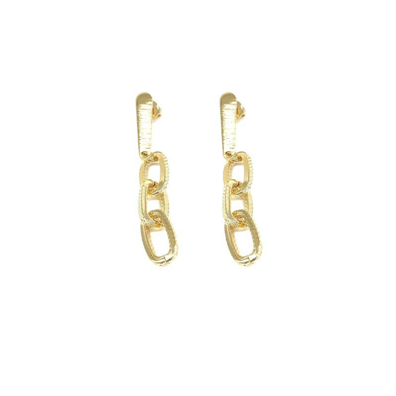 Brinco 3 Elos Craquelado Banho Ouro 18k Semijoia