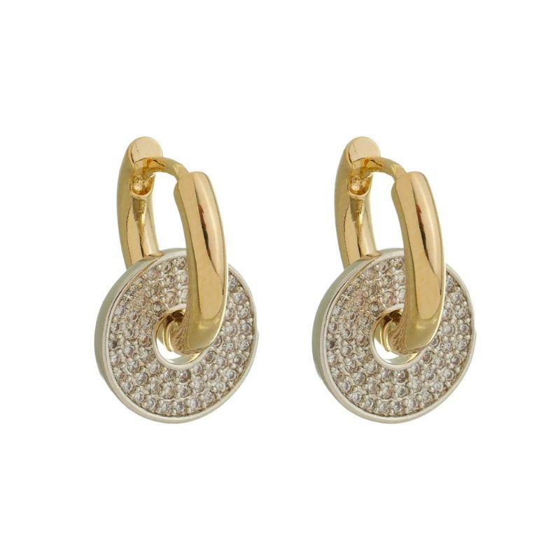Brinco Argola Mix Medalha Cravejada Banho Ouro 18k Semijoia