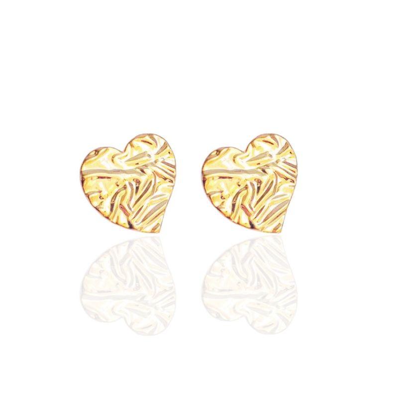 Brinco Coração Amassadinho Banho Ouro 18k Semijoia