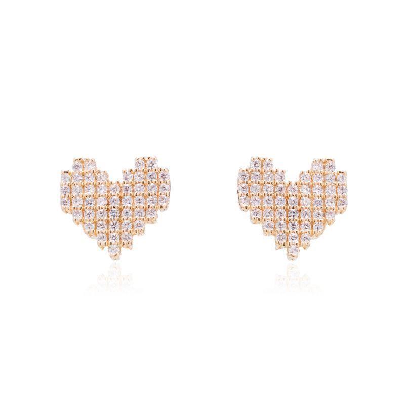 Brinco De Coração Pixel Suellen Banho Ouro 18k Semijoia