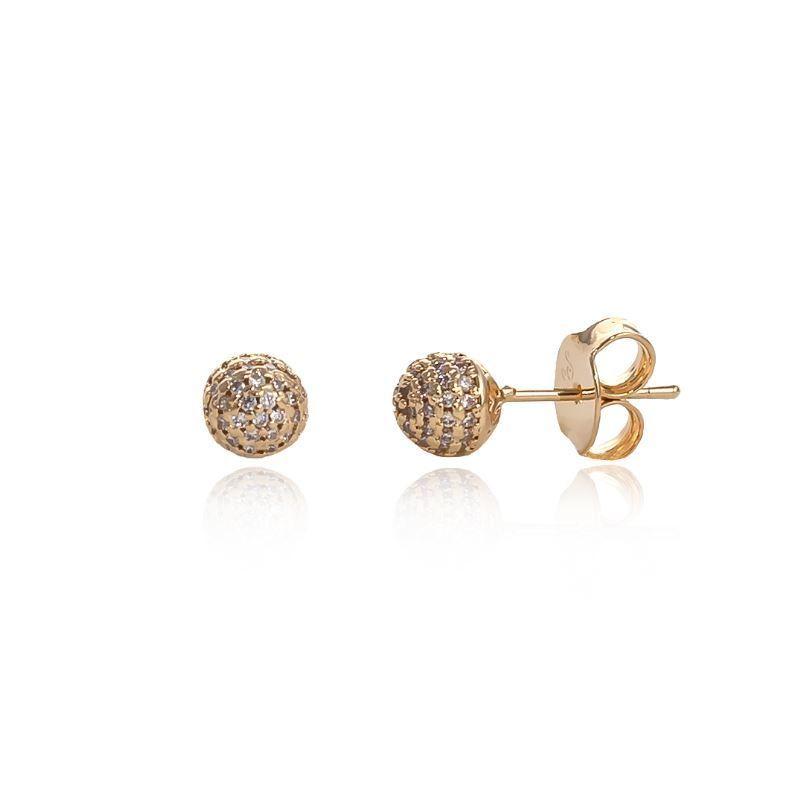 Brinco Esfera Cravejado Banho Ouro 18k Semijoia