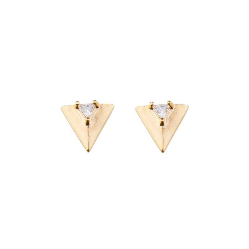 Brinco Triangulo com Zirconia Triangular Banho Ouro 18k Semijoia