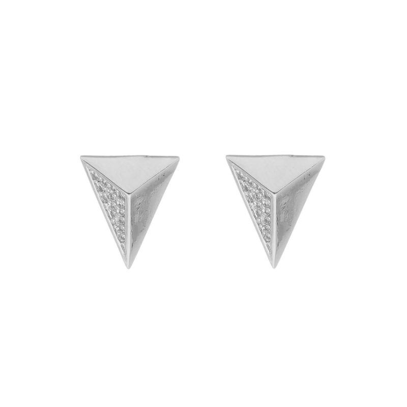 Brinco Triangulo Cravejado Banho Ródio Branco Semijoia