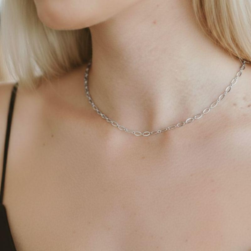 Colar Choker Craquelado Novo Essencial 40CM Banhado Em Ródio