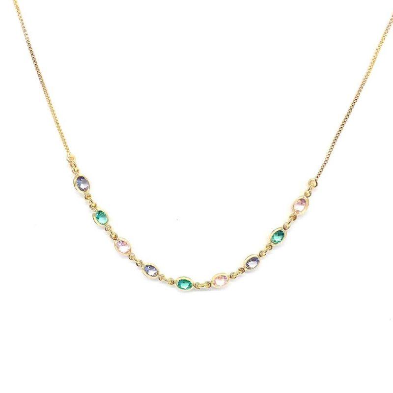 Colar Choker Zirconias Coloridas Essencial 40CM Banhado Em Ródio
