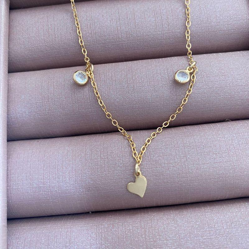 Colar Coração Com Pontos De Luz Jardim Secreto 45CM Banhado Em Ouro