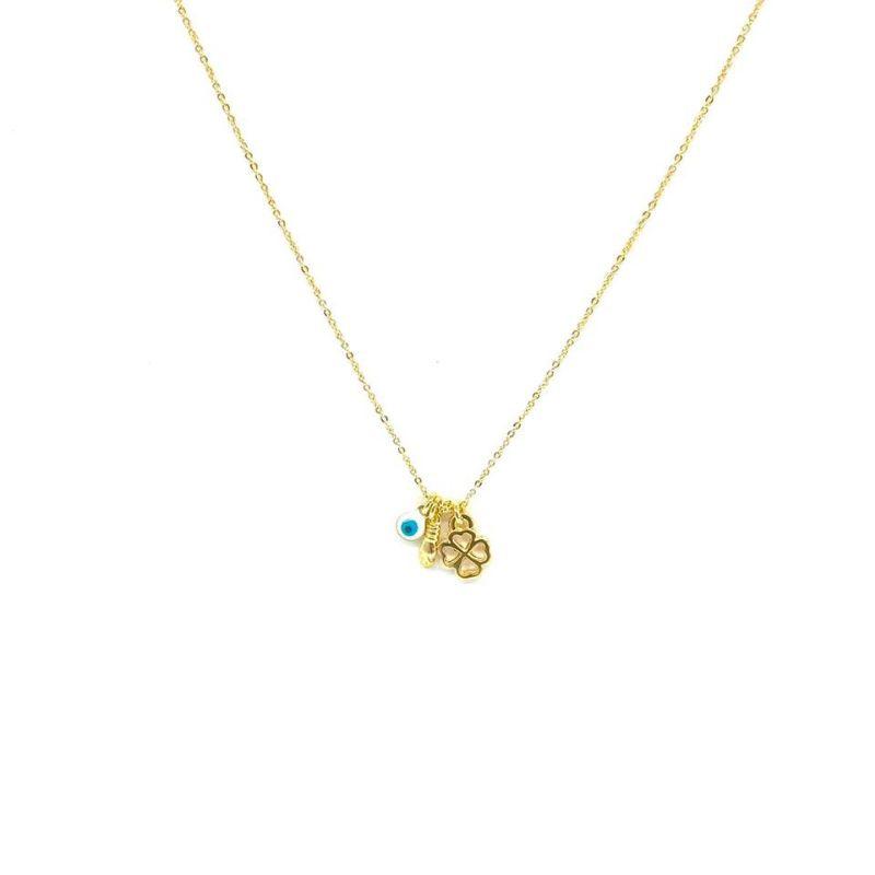 Colar Da Sorte Olho Grego Essencial 45CM Banhado Em Ouro