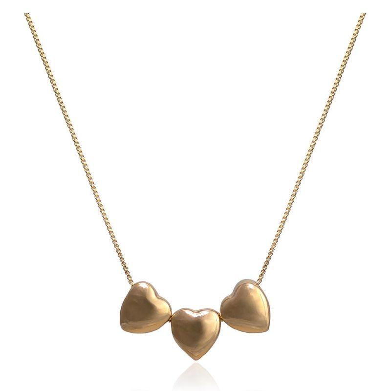 Colar De Três Corações Liso Liliane 45CM Banhado Em Ouro