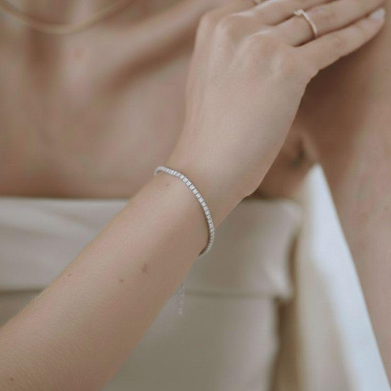 Pulseira Riviera Zircônias 1,5Mm Best Seller Essencial Banhado Em Ródio