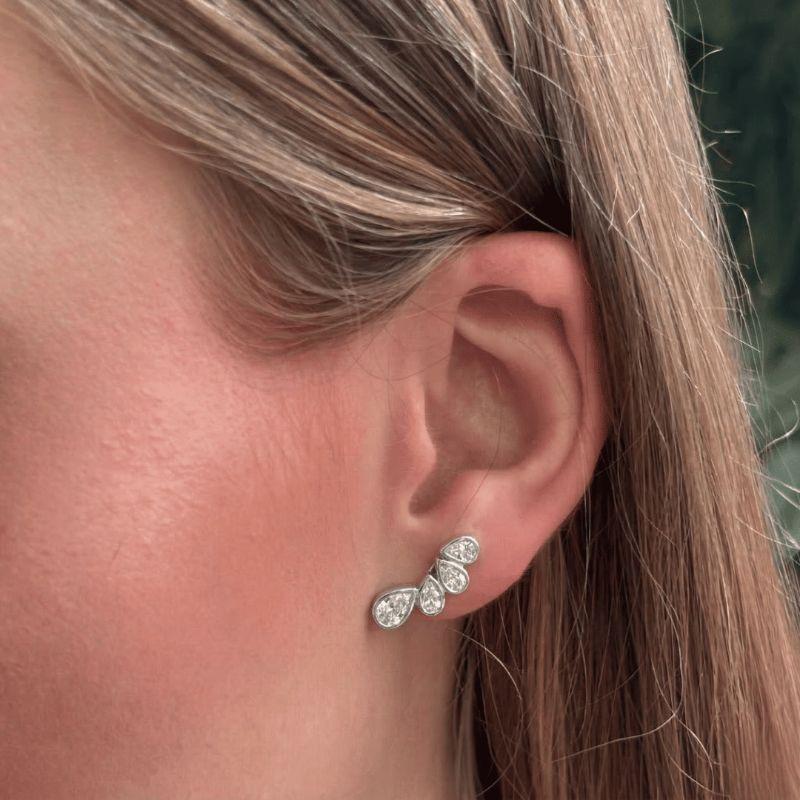 Brinco Ear Cuff Gotas de Microzircônias Sunshine Banhado em Ródio Branco