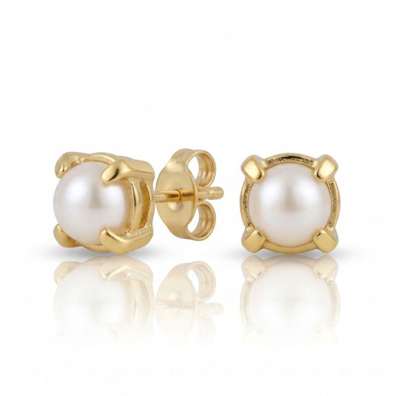 Brinco Pérola Mini 4Mm Best Seller Segundo Furo Banho Ouro 18K Banho Ouro 18k Semijoia