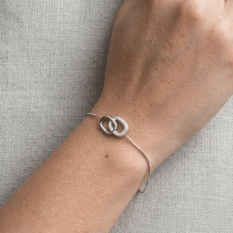 Pulseira Geométrica Retângulos Cravejado E Liso Sunshine Banhado Em Ródio