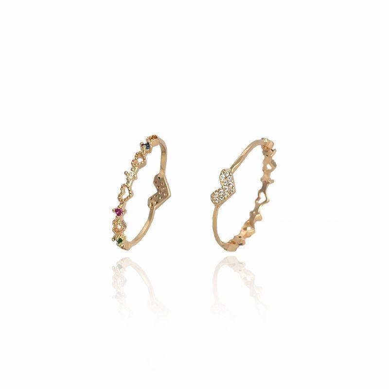 Anel 2X1 Coração Cravejado Essencial Banhado Em Ródio Branco