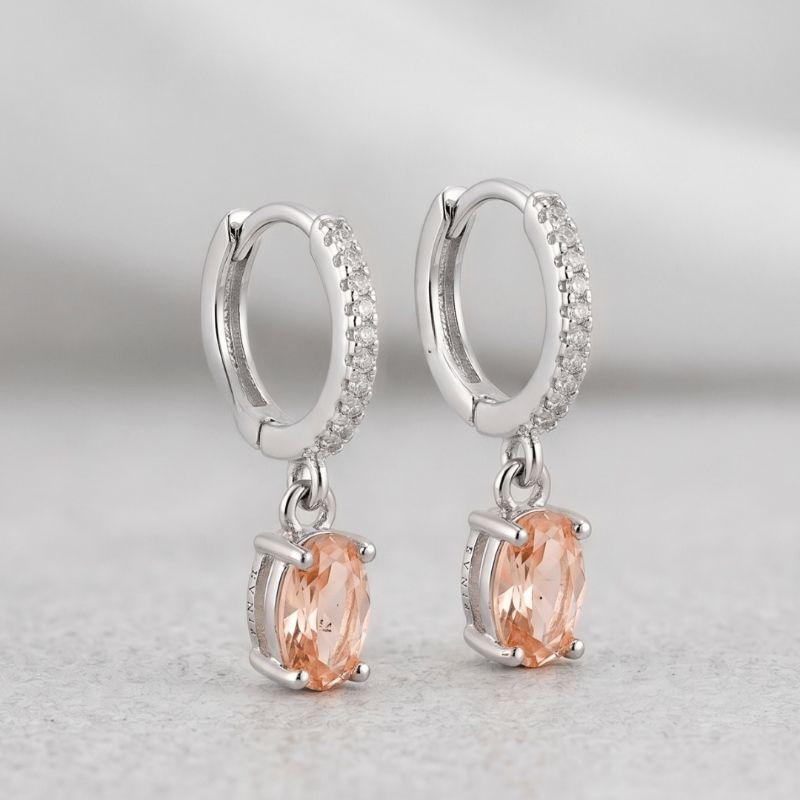 Brinco Argola Rosa Kunzita Cravejada Coleção Aura Banho Ródio