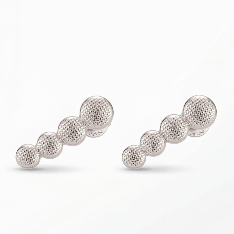 Brinco Earcuff Bolas Texturizadas Coleção Aura Banho Ródio