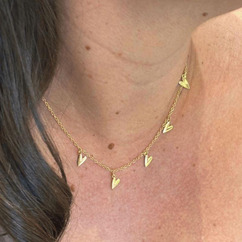 Colar Choker Corações lisos Florescer 40CM Banhado Em Ouro