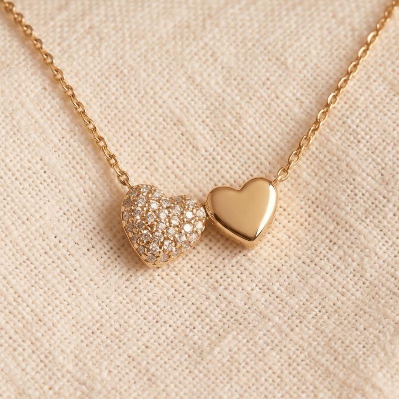 Colar Dois Corações 45CM Florescer Banhado Em Ouro