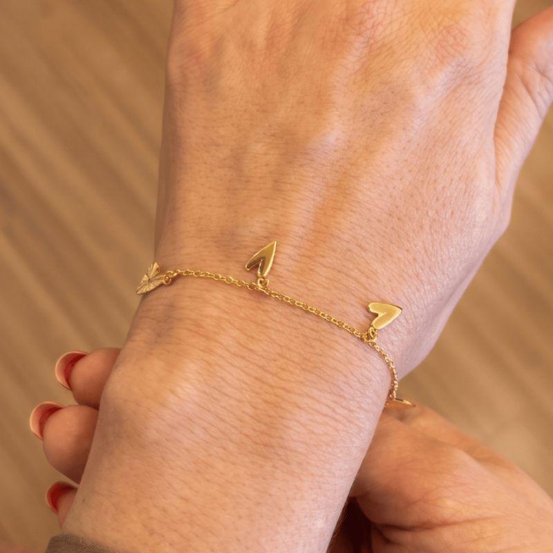 Pulseira  Corações lisos Florescer Banhado Em Ouro 18k