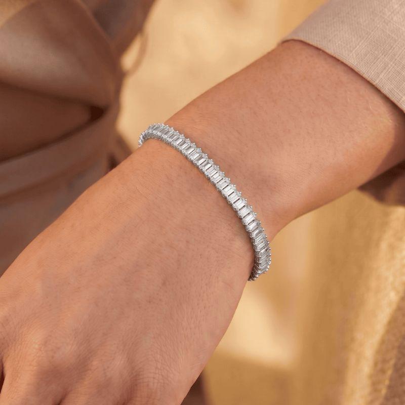 Pulseira Riviera Baguete Florescer Banhado Em Ródio