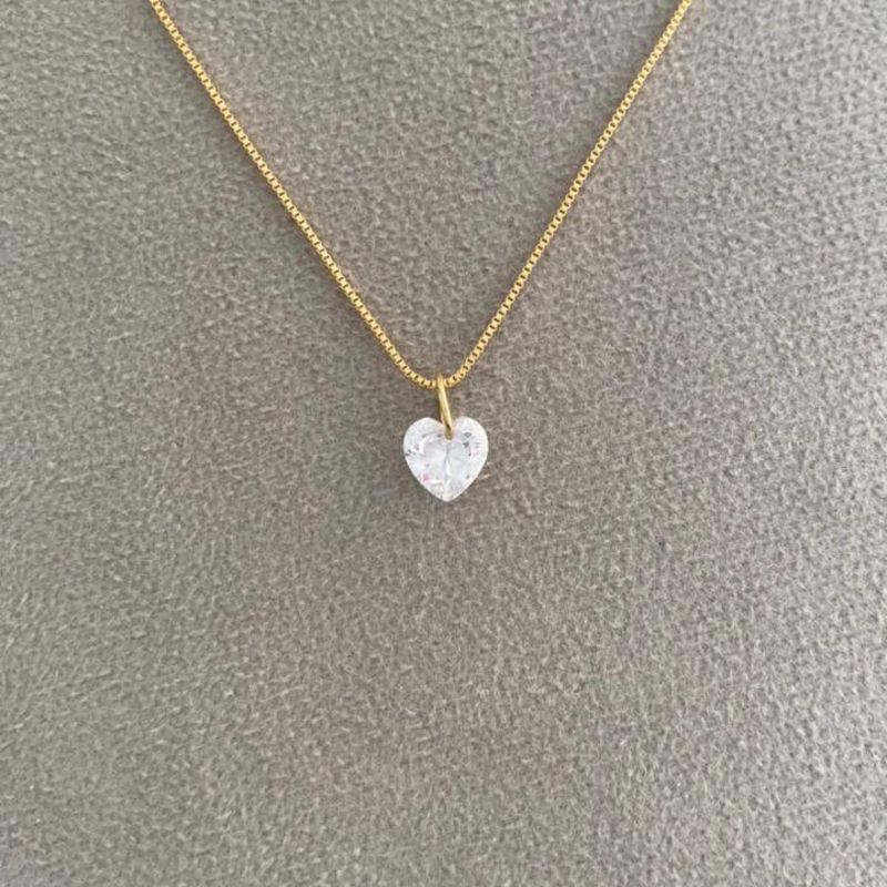 Colar Coração Cristal De Zirconia Jardim Secreto 45CM Banhado Em Ouro