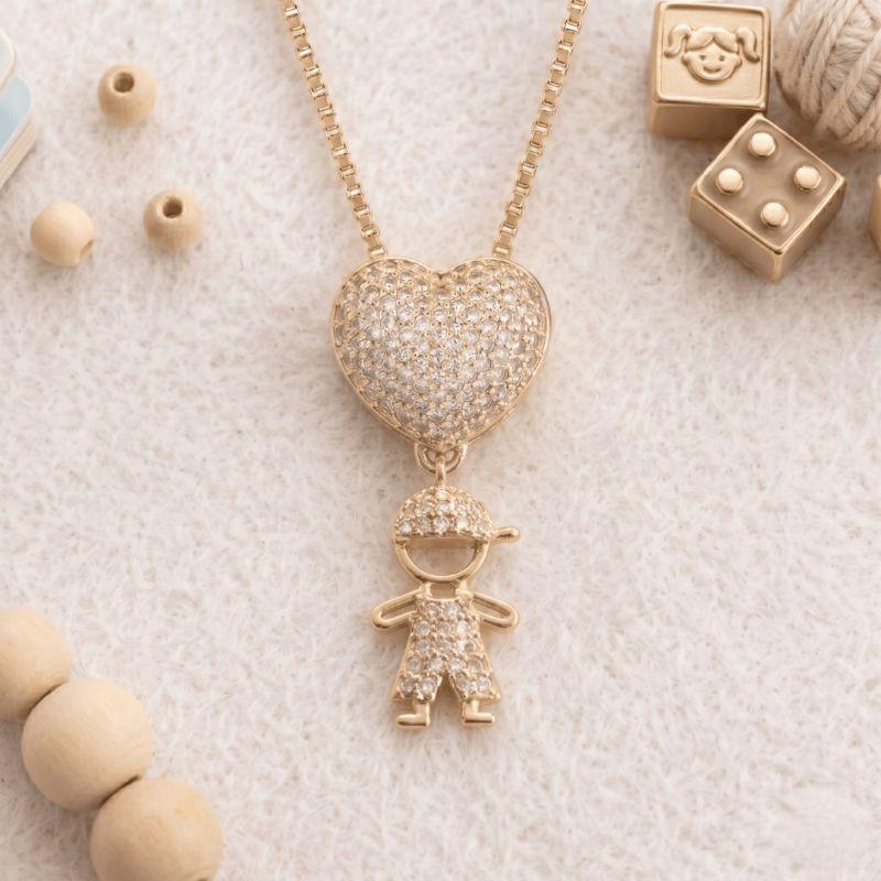 Colar de Filho e coração cravejado zircônias 45cm banhado a ouro 18k